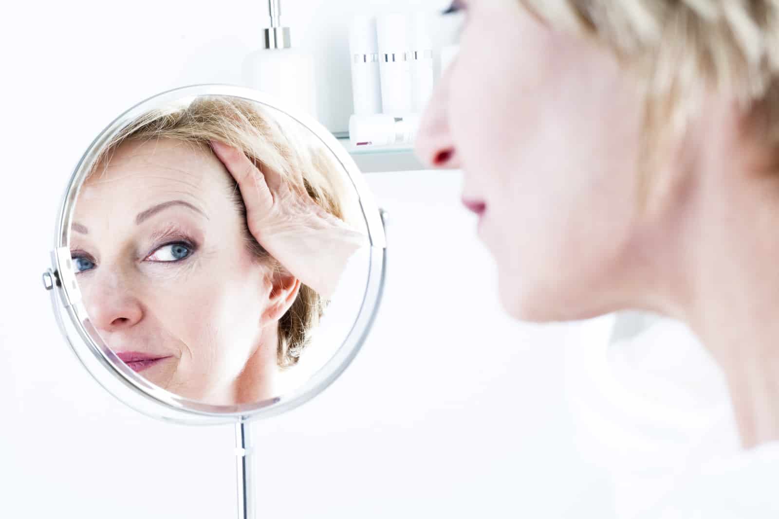 Woman In The Mirror, facial veins, older woman, wrinkles,